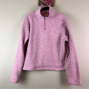 Thread + Supply Sz Large Heather Pink 1/4 Zip Bungee Waist Sweater Knit Fleece